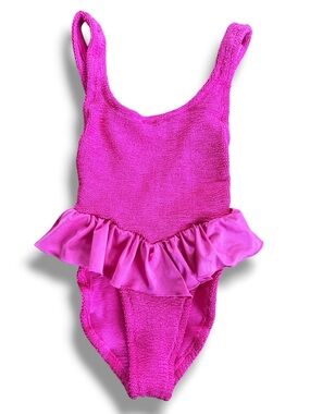 Hunza G Denise Frill Metallic Crinkle One Piece Swimsuit Pink